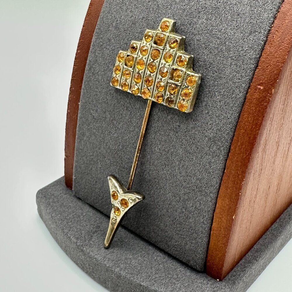 Vintage 1920s Art Deco Jabot Pin with Colored Rhinestones